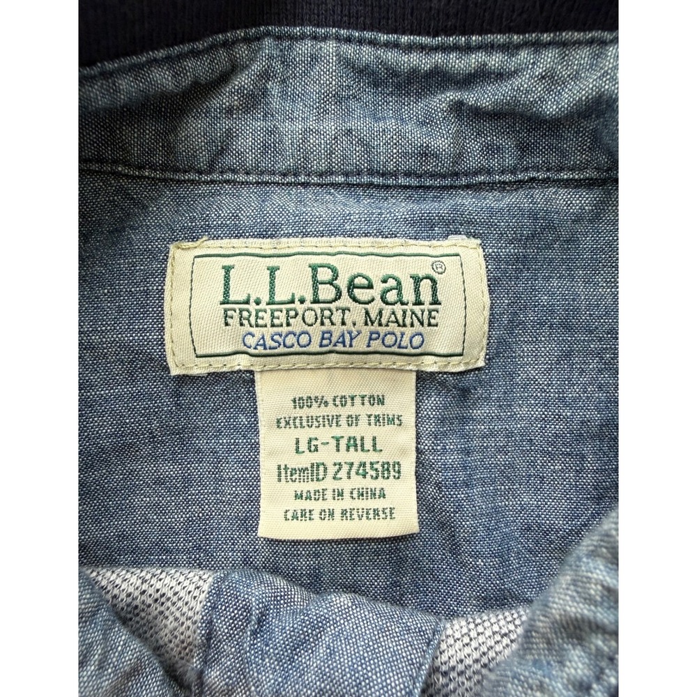 VTG LL Bean Mens Casco Bay Polo Long Sleeve Rugby Shirt Size LG Tall Heavyweight - Picture 4 of 7